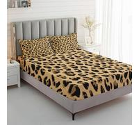 Générique Drap Housse 180x200 Imprimé Léopard, avec 2 Taies d'oreiller 65x65 - Parure de Lit Motif Africain Imprimé Guépard, Decoration Chambre, 2 Personnes, Bonnet 30, Microfibre Doux - SWE5736