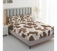 Générique Drap Housse 180x200 Imprimé Vache, avec 2 Taies d'oreiller 65x65 - Parure de Lit Motif Peau de Vache, Decoration Chambre, 2 Personnes, Bonnet 30, Microfibre Doux - SWE5756