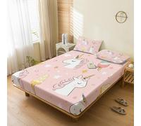 Générique Drap Housse 180x200 Licorne, avec 2 Taies d'oreiller 65x65 - Parure de Lit Motif Licornes Rose Kawaii, Decoration Chambre, 2 Personnes, Bonnet 30, Microfibre Doux - SWE5792