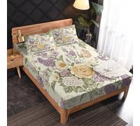 Générique Drap Housse 90 x 200 Fleur, 1 Personne, Motif Coloré Fleurs, Parure de Lit Microfibre Doux, Bonnet 30 cm, 1 Taie d'oreiller 65x65, Decoration & Cadeau - OC259