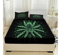 Générique Drap Housse 90x190 Araignée Vert, avec 1 Taie d'oreiller 65x65 - Parure de Lit Motif Halloween, Decoration Chambre, 1 Personne, Bonnet 30, Microfibre Doux - SWE7062