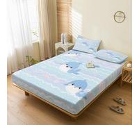 Générique Drap Housse 90x190 Baleine, avec 1 Taie d'oreiller 65x65 - Parure de Lit Motif Vague Océan Côtière, Decoration Chambre, 1 Personne, Bonnet 30, Microfibre Doux - SWE5763