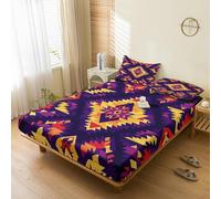 Générique Drap Housse 90x190 Bohème Aztèque, avec 1 Taie d'oreiller 65x65 - Parure de Lit Motif Ethnique Tribal Sud-Ouest, Decoration Chambre, 1 Personne, Bonnet 30, Microfibre Doux - SWE5876