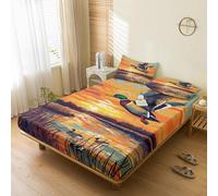 Générique Drap Housse 90x190 Canard Colvert, avec 1 Taie d'oreiller 65x65 - Parure de Lit Motif Lac Chasse au Canard, Decoration Chambre, 1 Personne, Bonnet 30, Microfibre Doux - SWE5119