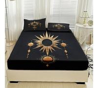 Générique Drap Housse 90x190 Céleste Soleil, avec 1 Taie d'oreiller 65x65 - Parure de Lit Motif Univers, Decoration Chambre, 1 Personne, Bonnet 30, Microfibre Doux - SWE7031