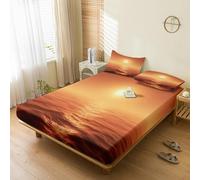 Générique Drap Housse 90x190 Coucher de Soleil, avec 1 Taie d'oreiller 65x65 - Parure de Lit Motif Océan Paysage Tropical, Decoration Chambre, 1 Personne, Bonnet 30, Microfibre Doux - SWE5923