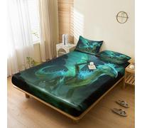 Générique Drap Housse 90x190 Dragon, avec 1 Taie d'oreiller 65x65 - Parure de Lit Motif Dragon Vert, Decoration Chambre, 1 Personne, Bonnet 30, Microfibre Doux - SWE5804