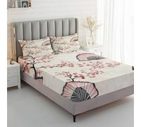 Générique Drap Housse 90x190 Fleurs de Cerisier, avec 1 Taie d'oreiller 65x65 - Parure de Lit Motif Japonais Asiatique, Decoration Chambre, 1 Personne, Bonnet 30, Microfibre Doux - SWE5850