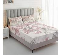 Générique Drap Housse 90x190 Fleurs de Cerisier, avec 1 Taie d'oreiller 65x65 - Parure de Lit Motif Japonais Chinois Asiatique, Decoration Chambre, 1 Personne, Bonnet 30, Microfibre Doux - SWE5840