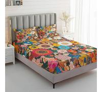 Générique Drap Housse 90x190 Fleurs Floral Fleurie, avec 1 Taie d'oreiller 65x65 - Parure de Lit Motif Marguerite Multicolore, Decoration Chambre, 1 Personne, Bonnet 30, Microfibre Doux - SWE5721