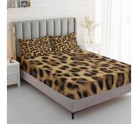 Générique Drap Housse 90x190 Imprimé Léopard, avec 1 Taie d'oreiller 65x65 - Parure de Lit Motif Imprimé Guépard Africain, Decoration Chambre, 1 Personne, Bonnet 30, Microfibre Doux - SWE5747