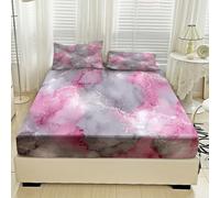 Générique Drap Housse 90x190 Marbre, avec 1 Taie d'oreiller 65x65 - Parure de Lit Motif Rose Gris Moderne, Decoration Chambre, 1 Personne, Bonnet 30, Microfibre Doux - SWE6237