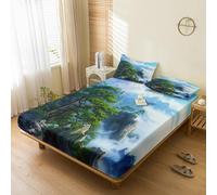 Générique Drap Housse 90x190 Montagne, avec 1 Taie d'oreiller 65x65 - Parure de Lit Motif Nature Paysage, Decoration Chambre, 1 Personne, Bonnet 30, Microfibre Doux - SWE5933