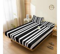Générique Drap Housse 90x190 Noir et Blanc Rayé, avec 1 Taie d'oreiller 65x65 - Parure de Lit Motif Rayures Géométrique, Decoration Chambre, 1 Personne, Bonnet 30, Microfibre Doux - SWE5897