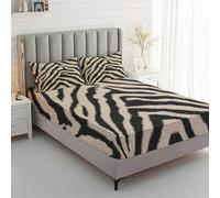 Générique Drap Housse 90x190 Peau de Tigre, avec 1 Taie d'oreiller 65x65 - Parure de Lit Motif Tigre Animaux Imprimé, Decoration Chambre, 1 Personne, Bonnet 30, Microfibre Doux - SWE5757