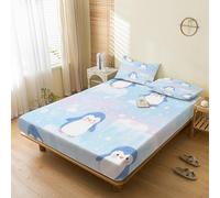 Générique Drap Housse 90x190 Pingouin, avec 1 Taie d'oreiller 65x65 - Parure de Lit Motif Pingouin Polaire Mignon, Decoration Chambre, 1 Personne, Bonnet 30, Microfibre Doux - SWE5768