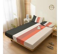 Générique Drap Housse 90x190 Rayé, avec 1 Taie d'oreiller 65x65 - Parure de Lit Motif Orange Beige Noir Rayures, Decoration Chambre, 1 Personne, Bonnet 30, Microfibre Doux - SWE5892