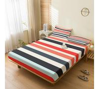 Générique Drap Housse 90x190 Rayé, avec 1 Taie d'oreiller 65x65 - Parure de Lit Motif Rayures Multicolore, Decoration Chambre, 1 Personne, Bonnet 30, Microfibre Doux - SWE5912