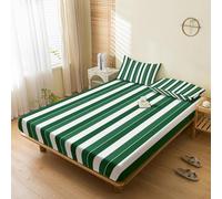 Générique Drap Housse 90x190 Rayures, avec 1 Taie d'oreiller 65x65 - Parure de Lit Motif Rayé Vert, Decoration Chambre, 1 Personne, Bonnet 30, Microfibre Doux - SWE5907