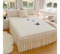 Générique Drap-Housse en Peluche Shaggy, Ensemble de 3 pièces avec Jupe de lit à Volants en Fourrure de Lapin, Drap-Housse Enveloppant et taie d'oreiller, Housse de Protection pour(White,70.9x78.7in)