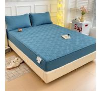 Générique Drap-Housse Matelassé Épais Drap-Housse Facile d'entretien Poche Profonde Lavable en Machine Housse De Protection pour Matelas Drap-Housse Uni Doux Et Lavable,Blue2,200x220cm(79x87inch)