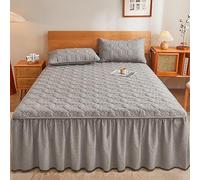 Générique Drap-Housse Matelassé Épais, Jupe De Lit Antidérapante À Volants, Jupe De Lit Épaisse Et Chaude pour l'hiver, Lavable en Machine, Housse De Protection pour Matelas,Gris,180x200cm(71x79inch)