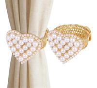 Générique Drapery Tiebacks - 2.05 inch 2 Pack Gold Curtain Tiebacks | Heart Shaped Pearl Curtains Fasteners | Elegant Bright No Drill Curtain Accessory for Living Room Bedroom. Zinc Alloy,140g.