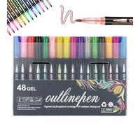 Générique Dreamy Sparkle Dual-Line Contour Pen, 8/12/24/36/48/60 Colors Double Line Outline Markers, Self Outlining Glitter Pens for Drawing, Art and DIY Card Making (48 colors)