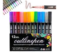 Générique Dreamy Sparkle Dual-Line Contour Pen, 8/12/24/36/48/60 Colors Double Line Outline Markers, Self Outlining Glitter Pens for Drawing, Art and DIY Card Making (12 colors)
