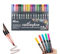 Générique Dreamy Sparkle Dual-Line Contour Pen, Double Line Outline Art Pen, 12/24/36/48 Colors Self-Outline Metallic Markers Glitter Writing Drawing Pen for Art and DIY (48 Colors)