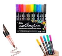 Générique Dreamy Sparkle Dual-Line Contour Pen, Double Line Outline Art Pen, 12/24/36/48 Colors Self-Outline Metallic Markers Glitter Writing Drawing Pen for Art and DIY (12 Colors)