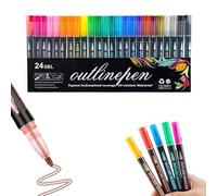 Générique Dreamy Sparkle Dual-Line Contour Pen, Double Line Outline Art Pen, 12/24/36/48 Colors Self-Outline Metallic Markers Glitter Writing Drawing Pen for Art and DIY (24 Colors)