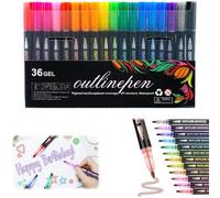 Générique Dreamy Sparkle Dual-Line Contour Pen, Double Line Squiggles Glitter Metallic Marker Outline Pen (36Colors, 1set)