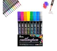 Générique Dreamy Sparkle Dual-Line Contour Pen Set, 12/24/36/48 Colors Outline Metallic Outline Marker with 2mm Precision Tip, for Drawing, Coloring, Art, Crafts, Cards (8PCS)