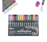 Générique Dreamy Sparkle Dual-Line Contour Pen Set, 12/24/36/48 Colors Outline Metallic Outline Marker with 2mm Precision Tip, for Drawing, Coloring, Art, Crafts, Cards (48PCS)