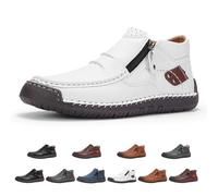 Générique Drembor Leather Boots, Men’S Handmade Leather Driving Boots, Pressure Relief, Non-Slip Sole For Casual, Travel & Outdoor (White,50)
