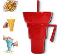 Générique Drink Cup with Snack Bowl, Cup Bowl Combo with Straw Leak Proof, Portable Mug Proof 2-in-1 Cups & Bowls Set with Straw, for Home, Cinema, Travel, Stadium (Red)