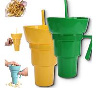 Générique Drink Cup with Snack Bowl, Cup Bowl Combo with Straw Leak Proof, Portable Mug Proof 2-in-1 Cups & Bowls Set with Straw, for Home, Cinema, Travel, Stadium (Yellow+Green)