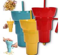 Générique Drink Cup with Snack Bowl, Cup Bowl Combo with Straw Leak Proof, Portable Mug Proof 2-in-1 Cups & Bowls Set with Straw, for Home, Cinema, Travel, Stadium (Red+Yellow+Blue)