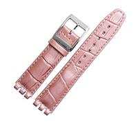 Générique DSHDFJ Bracelet De Montre En Cuir De Veau Véritable, 17mm, 19mm, Compatible Avec Swatch Band, Noir, Marron, Blanc, Étanche(Fluorescent silver,19mm)