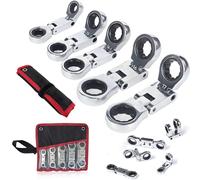 Générique Dual-Drive Nano Flex-Head Pocket Ratchet, 3/4“ Inch Retractable, Ratchets Wrenches Set, 5 Pack Stubby Wrenches Sets, Double Box End Ratcheting Wrench, Foldable for Narrow Spaces (1 Set)