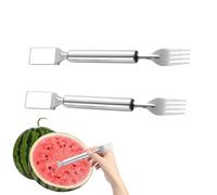 Générique Dual Head Stainless Fruit Cutter Melon Fork, 2-in-1 Watermelon Slicer & ForkPortable, Tool Easy Grip Handle for Home Party Camping (2 PCS)