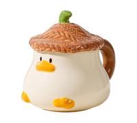 Générique Duck Tea Cup - Animal Coffee Mugs With Hat Lid | 400ml Tableware, Ceramic Hand-Painted Cartoon Drinkware, Handle For Juice Milk Chocolate