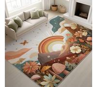 Générique Durable Tapis Dessin Animé Fantaisiste Douces Tapiss Jardin Botanique Ne Perd Pas Ses Poils Arc Onirique Pastel Champignon Pics de Montagne Tapis 120 x 180 cm Salon Chambre, Bureau