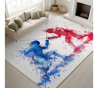 Générique Durable Tapis Escrime Épée Éclaboussures d’Encre Douces Tapiss Illustration Dynamique Ne Perd Pas Ses Poils Sportif Énergique Actif Tapis 100 x 150 cm Chambre d’ado Gaming Room Rouge
