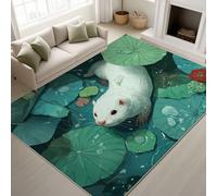 Générique Durable Tapis Oriental Frais Douces Tapiss Esthétique Moderne Animaux Ne Perd Pas Ses Poils Loutre dans Un étang de Lotus avec Gouttes de Pluie Tapis 60 x 90 cm Couloir Entrée