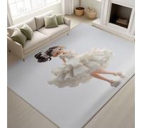 Générique Durable Tapis Petite Fille Robe Blanche Perles Boucles d’Oreilles Douces Tapiss Cartoon 3D Plan rapproché Ne Perd Pas Ses Poils Jouet Rêve Mignon Tapis 120 x 160 cm Enfants Chambre Gris