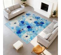 Générique Durable Tapiss Modern Floral Douces Tapiss Luxe Élégant Ne Perd Pas Ses Poils Fleurs Bleu Blanc Perles Tapis 50 x 80 cm Couloir Entrée