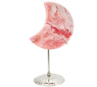 Générique Earthy Green Moss Agate Moon on Stand, Alloy Sphere Display Holder, Moon Shaped Small Crystal Display Stand for Home Office Desk Decoration