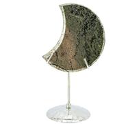 Générique Earthy Green Moss Agate Moon on Stand, Alloy Sphere Display Holder, Moon Shaped Small Crystal Display Stand for Home Office Desk Decoration